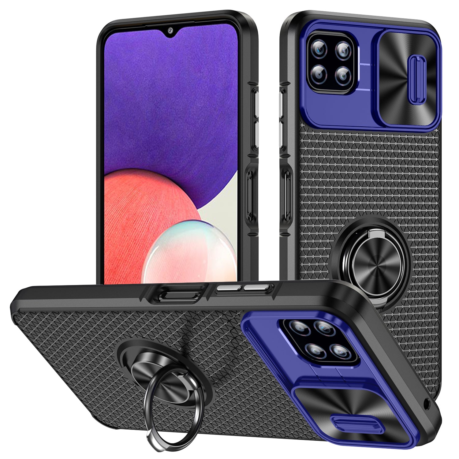 For Samsung Galaxy A22 5G (EU Version) Ring Kickstand PC TPU Phone Case Slide Camera Lid Shockproof Cover For Samsung Galaxy A22 5G (EU Version) Ring Kickstand PC TPU Phone Case Slide Camera Lid Shockproof Cover